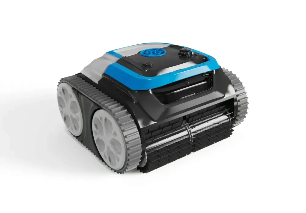 Blå Hayward iPower Shark-poolrobot med sorte og grå hjul Blå Hayward iPower Shark-poolrobot med sorte og grå hjul